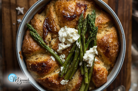 Asparagus & Goat Cheese Savory Bread Pudding
