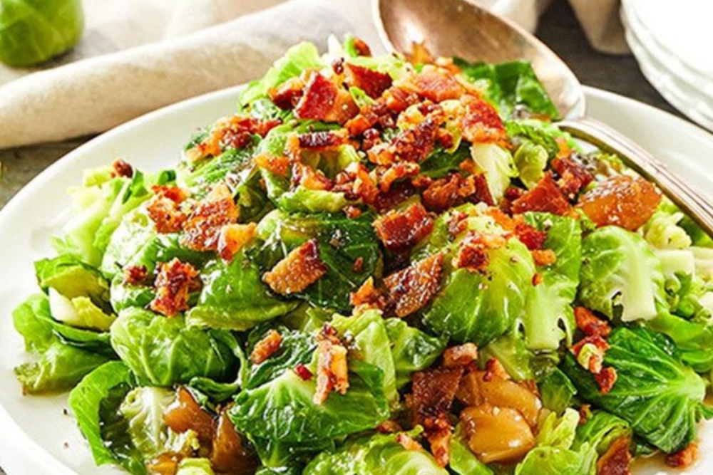 Warm Brussel Sprout Salad with Stonewall Kitchen with Roasted Garlic Onion Spread