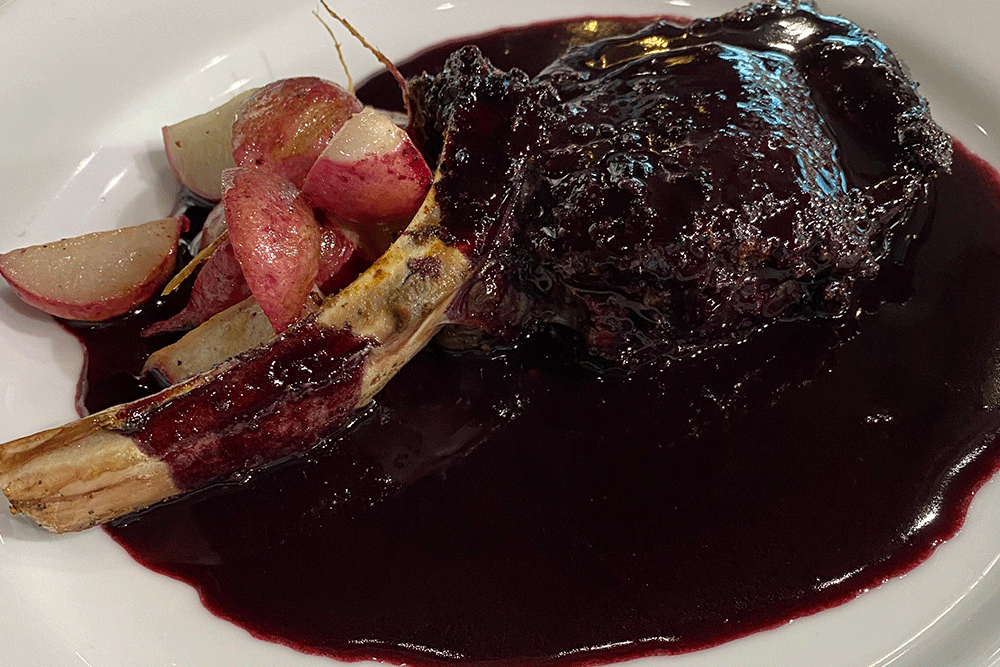 Cook Along with Chef Deniz: Grilled Venison Chop with Blueberry Vin Cotto and Sage, Roasted Radishes