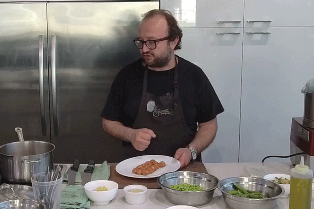 Cook Along with Chef Deniz: Slow Cooked Peas with Fennel Sausage, Garlic Scape Yoghurt and Dill
