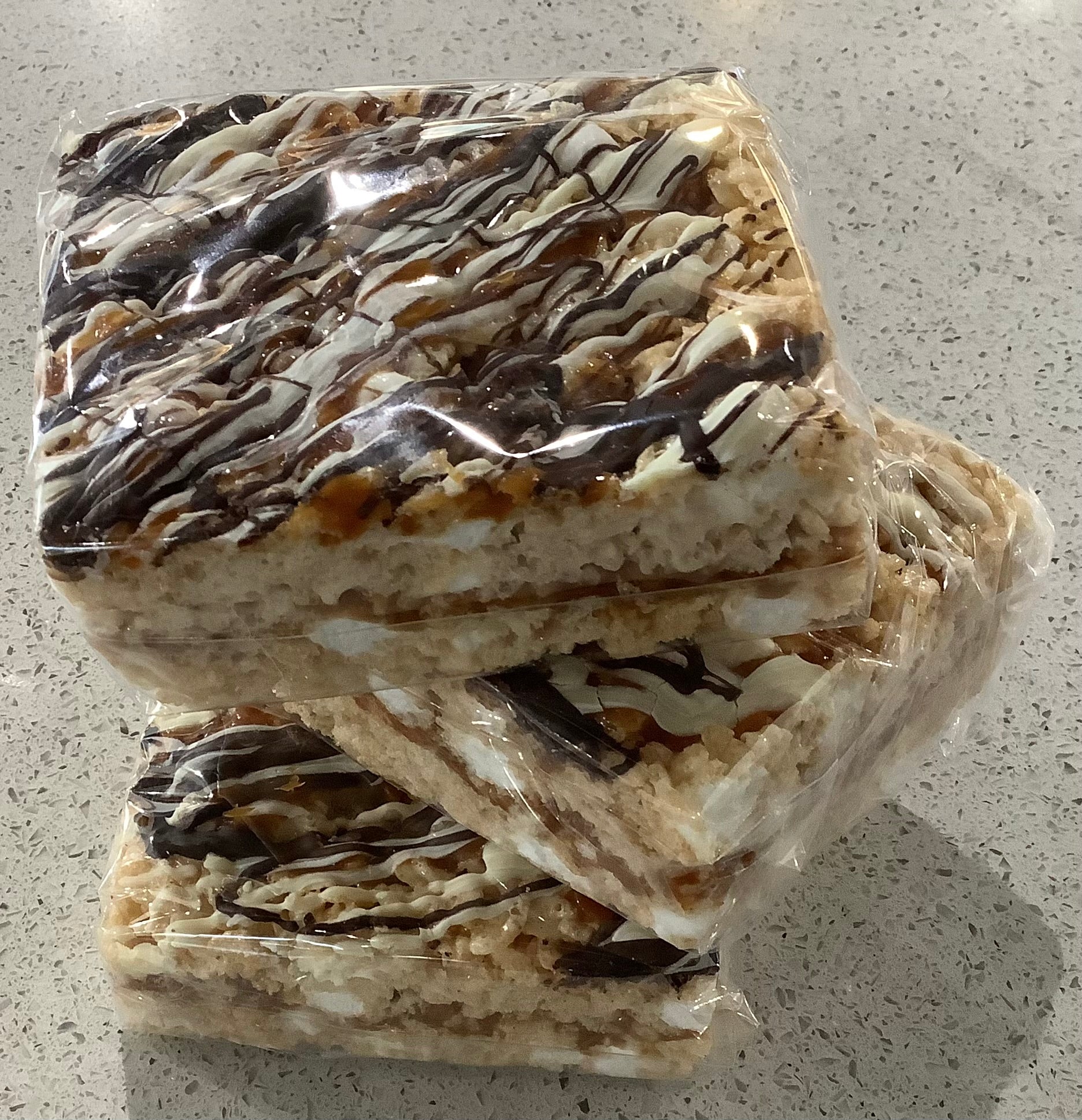 Gourmet to Go Confections: Salted Caramel Stuffed Chocolate Drizzled Rice Krispie Squares