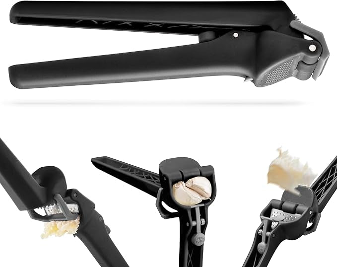 Dreamfarm Garject Lite-Self-Cleaning Garlic Press with Peel Eject, Nylon (Black)