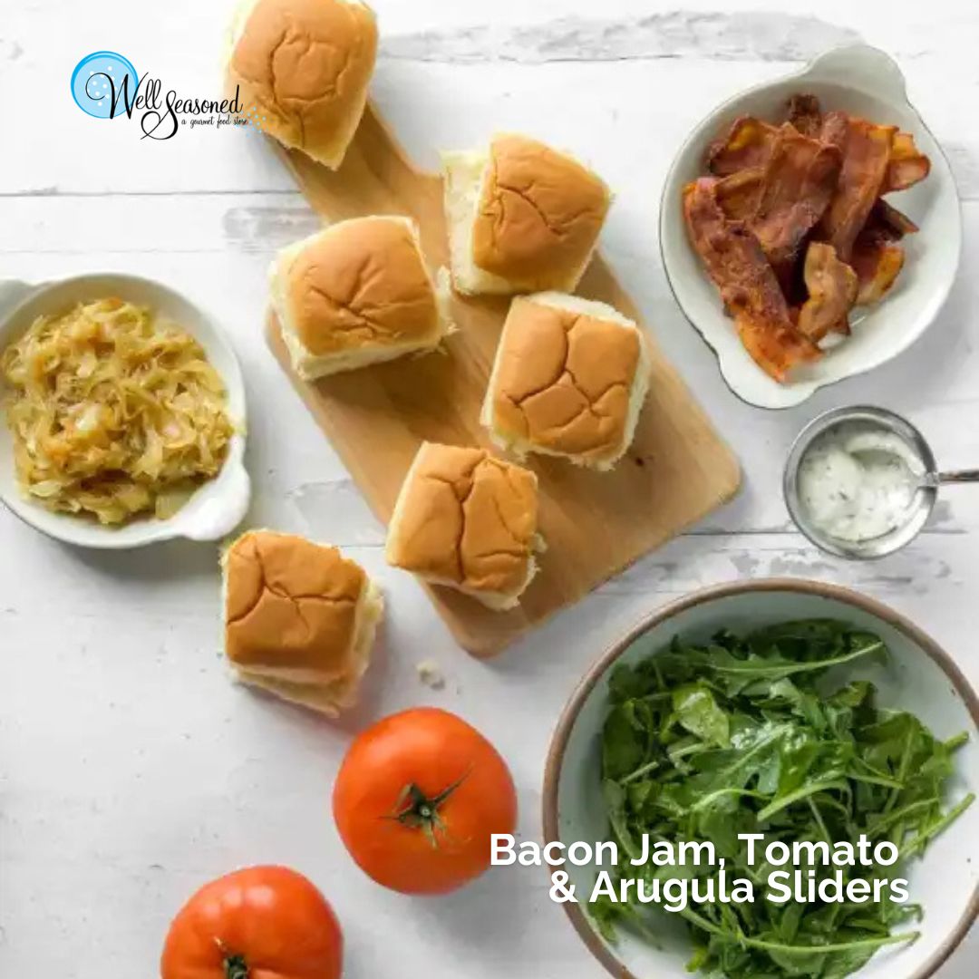 Bacon Jam, Tomato & Arugula Sliders