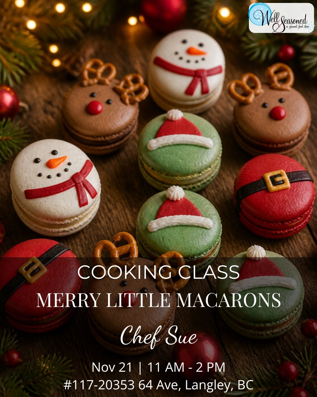 Nov 21 | Harvest Macaron Wreath becomes Merry Little Macarons w/ Chef Sue