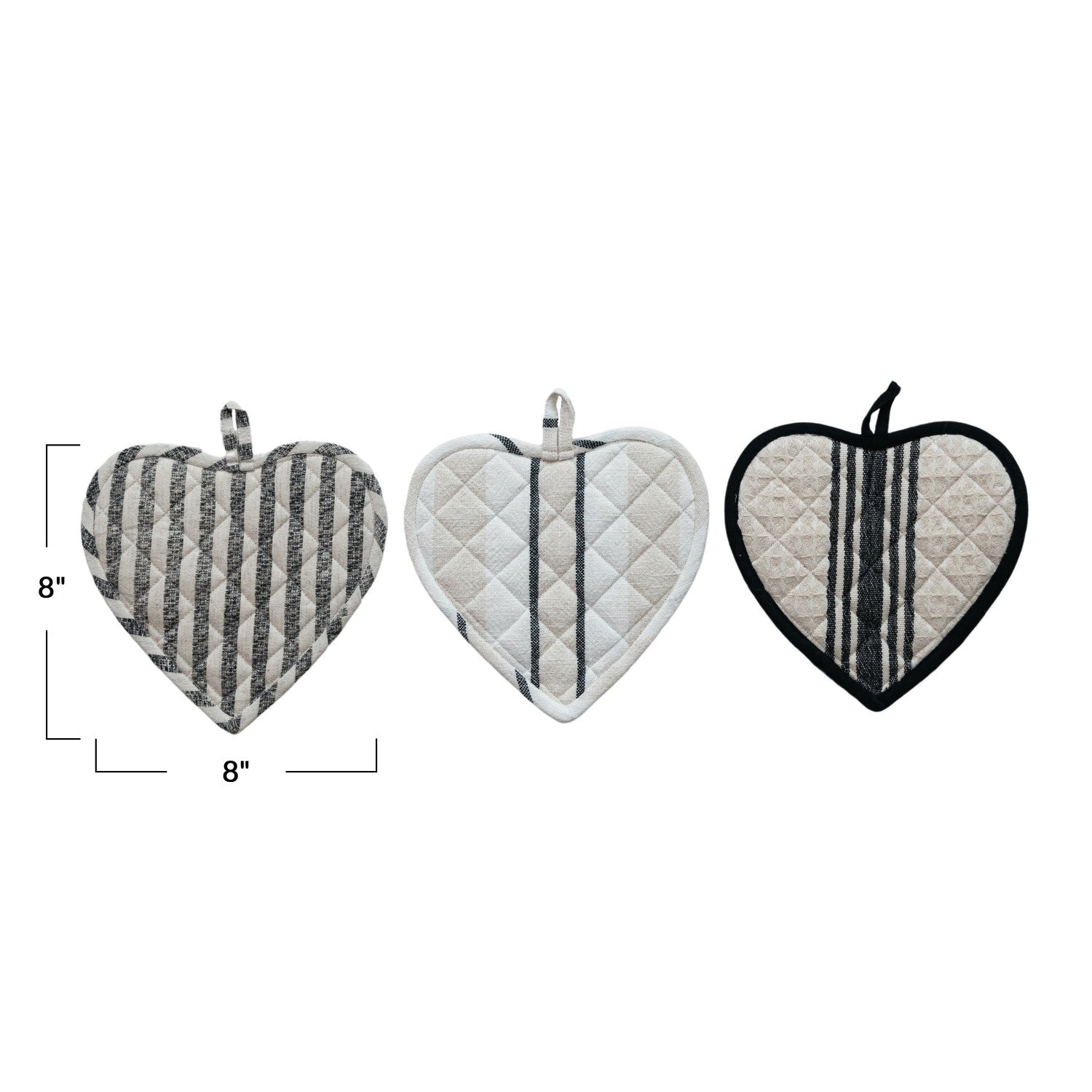 Creative Co-op | Cotton Quilted Heart Shape Pot Holders