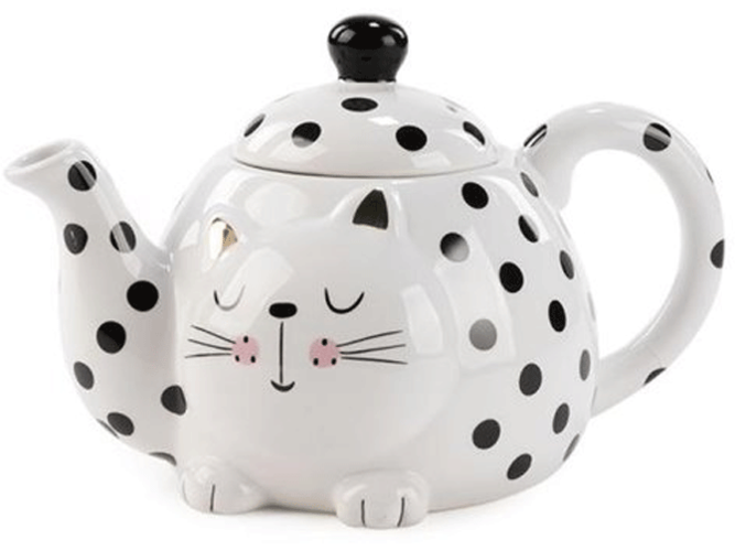 Attitudes Teapot - Cat Teapot with Black Polka Dots